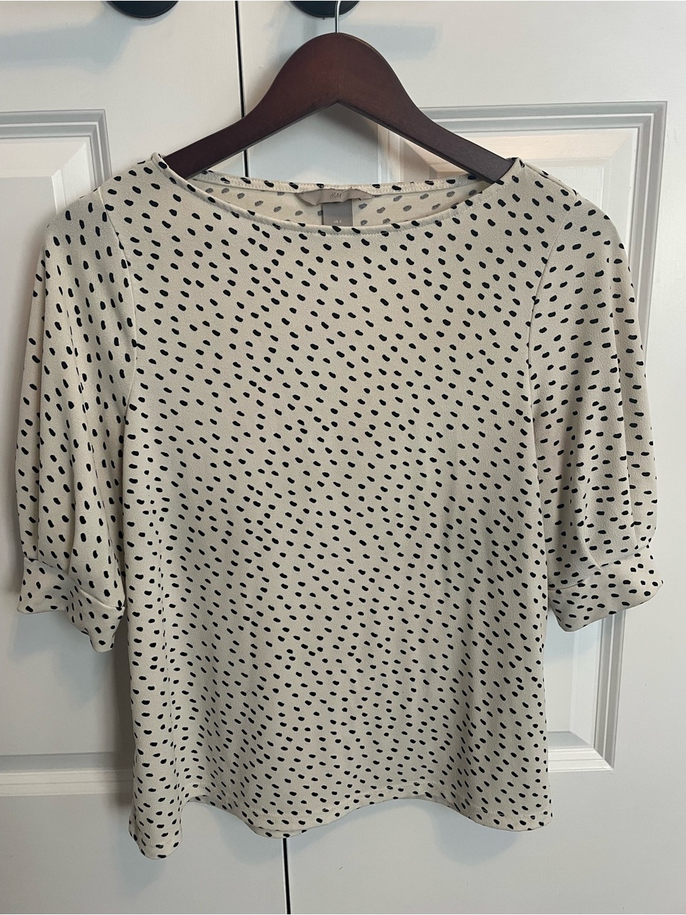 H&M Cream Blouse with Black Dot Print